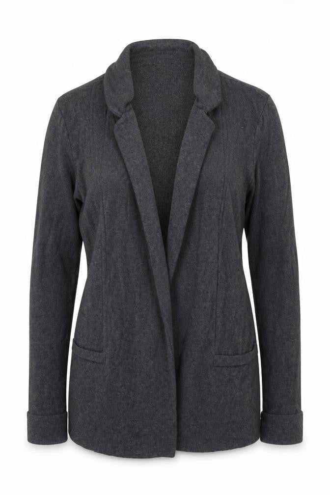 Front view of Marks & Spencer women’s grey cardigan jumper, size UK 12
