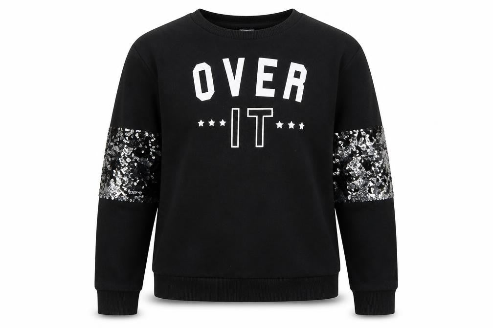 Front view of Primark girls’ black pullover sweatshirt, size 10-11, years