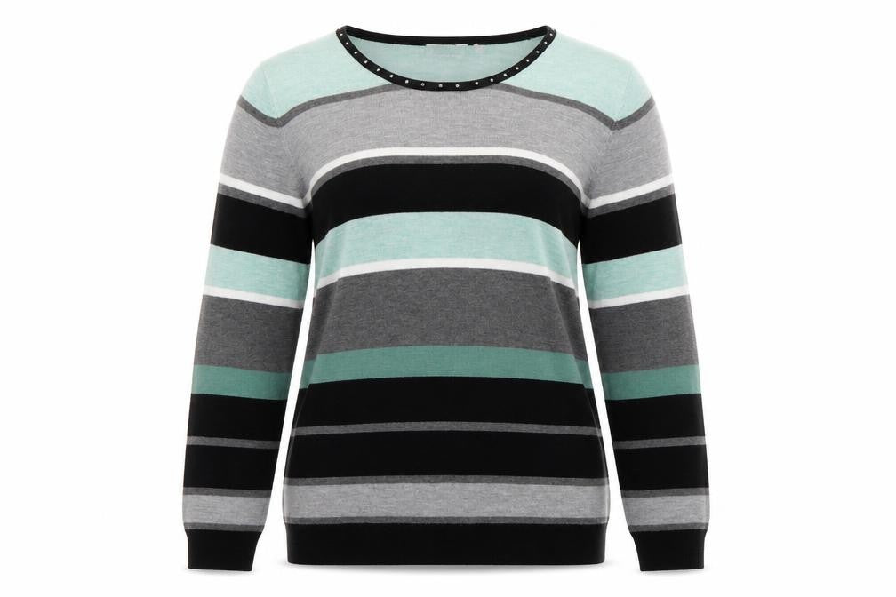 Front view of Canada women’s blue striped jumper, size M
