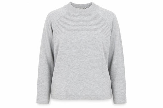 Front view of ASOS women’s grey striped pullover sweatshirt, size UK 10