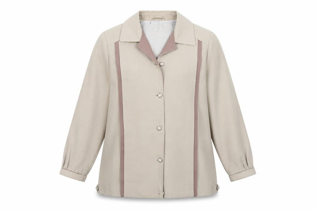 Front view of Preworn women’s beige trench coat coat, size L