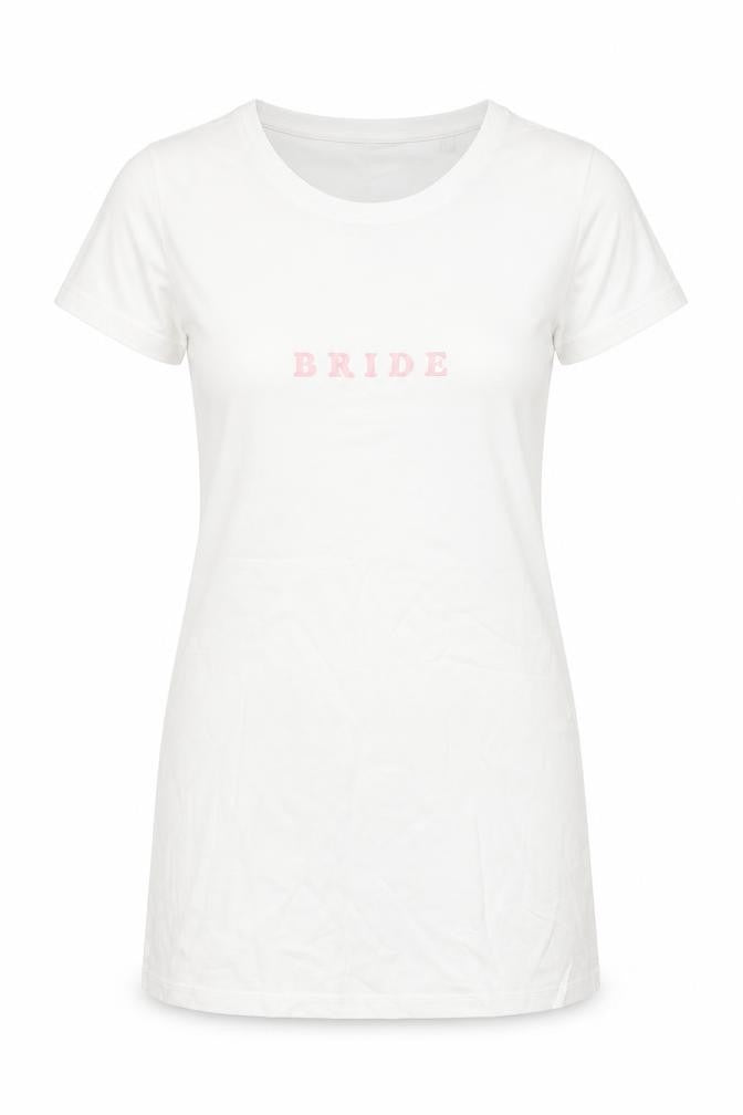 Front view of Preworn women’s white basic t-shirt, size M, - bride
