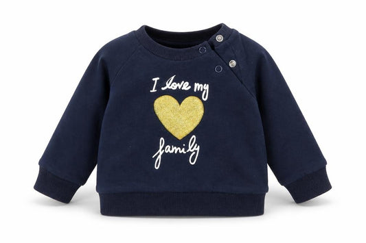 Front view of Primark girls’ blue jumper, size 3-6, months
