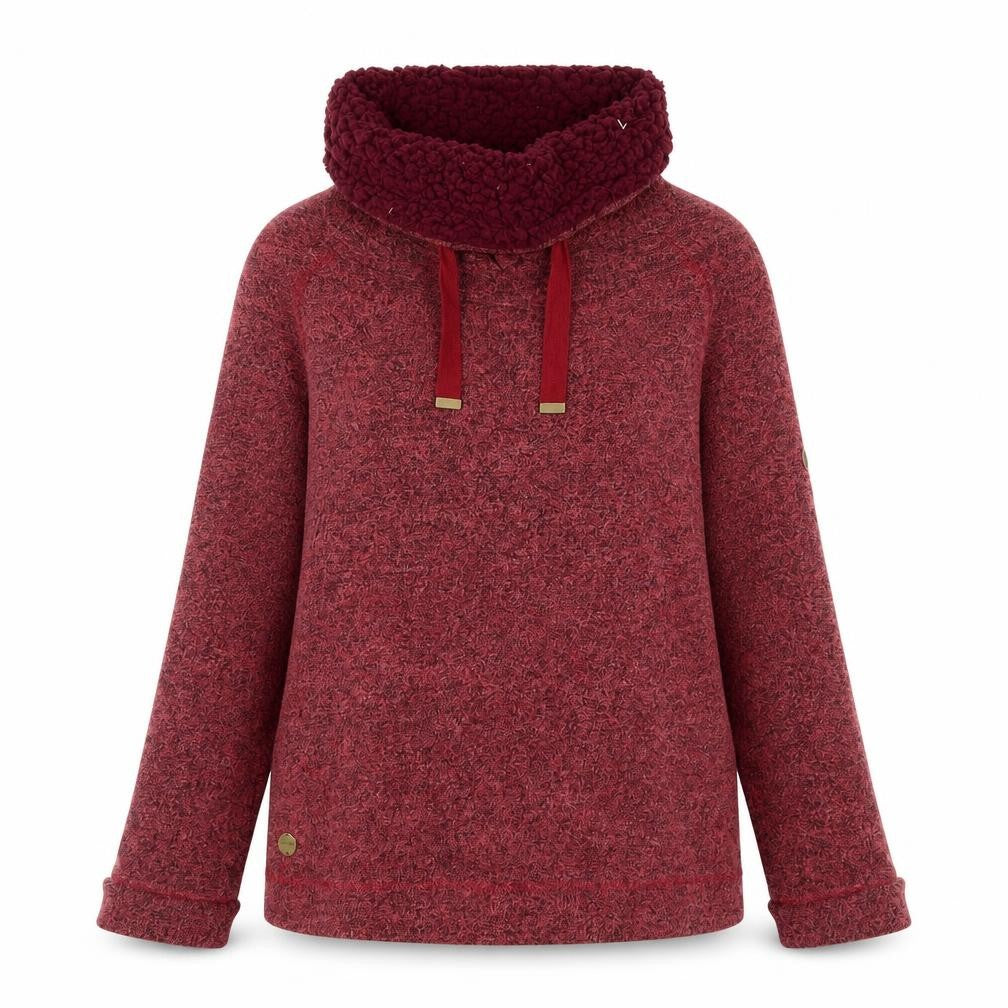 Front view of 1981 women’s red jumper, size UK 10