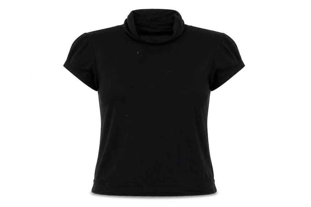 Front view of Hotdog women’s black colourblock basic t-shirt, size M
