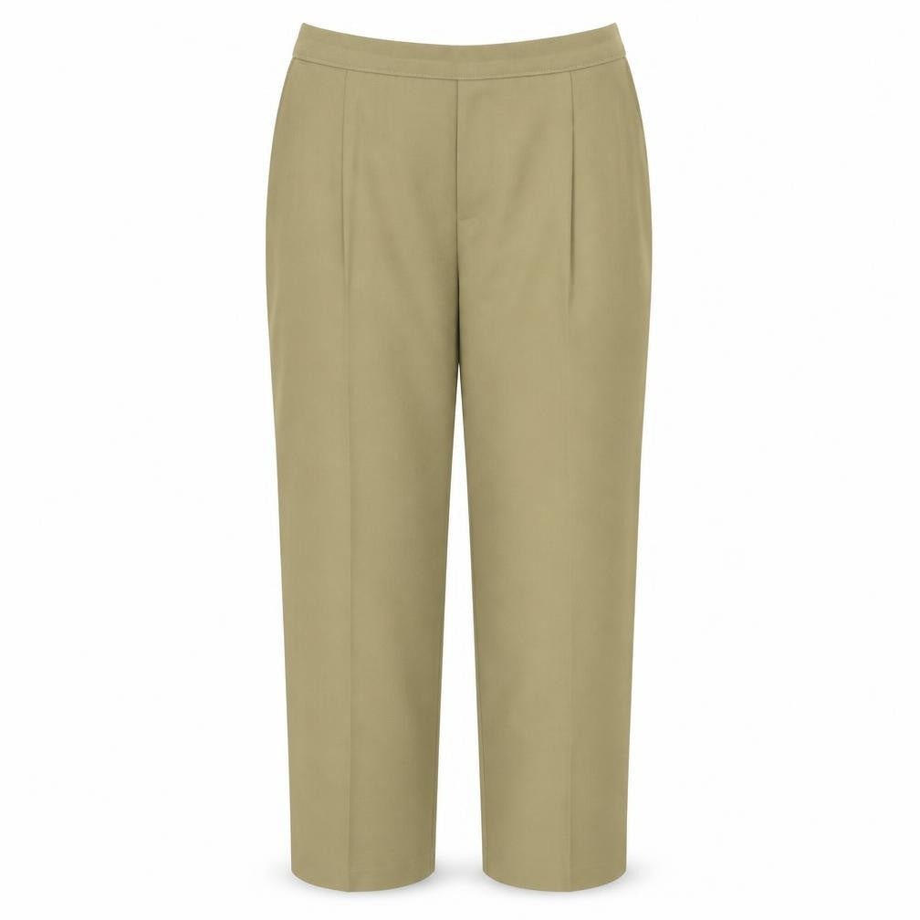 Front view of Preworn women’s beige trousers, size UK 18, 23-inch leg