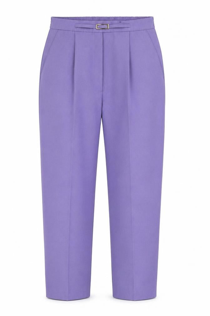 Front view of SEPARATE ISSUE women’s purple trousers, size UK 14, 23-inch leg