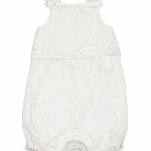 Mini Club Girls White Floral  Romper One-Piece Size 6-9 Months  - crochet detail