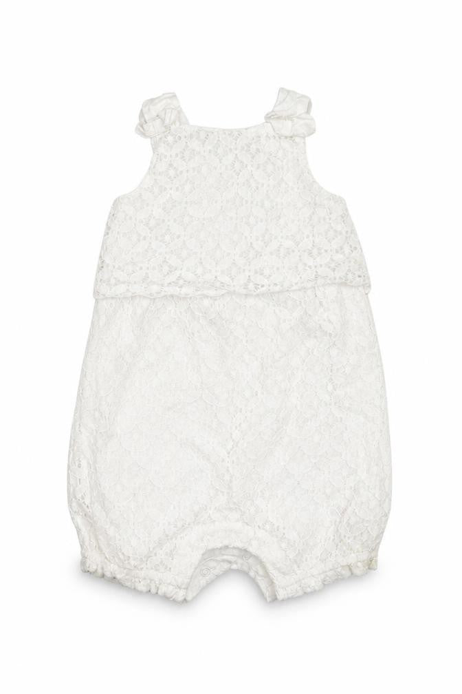 Mini Club Girls White Floral  Romper One-Piece Size 6-9 Months  - crochet detail