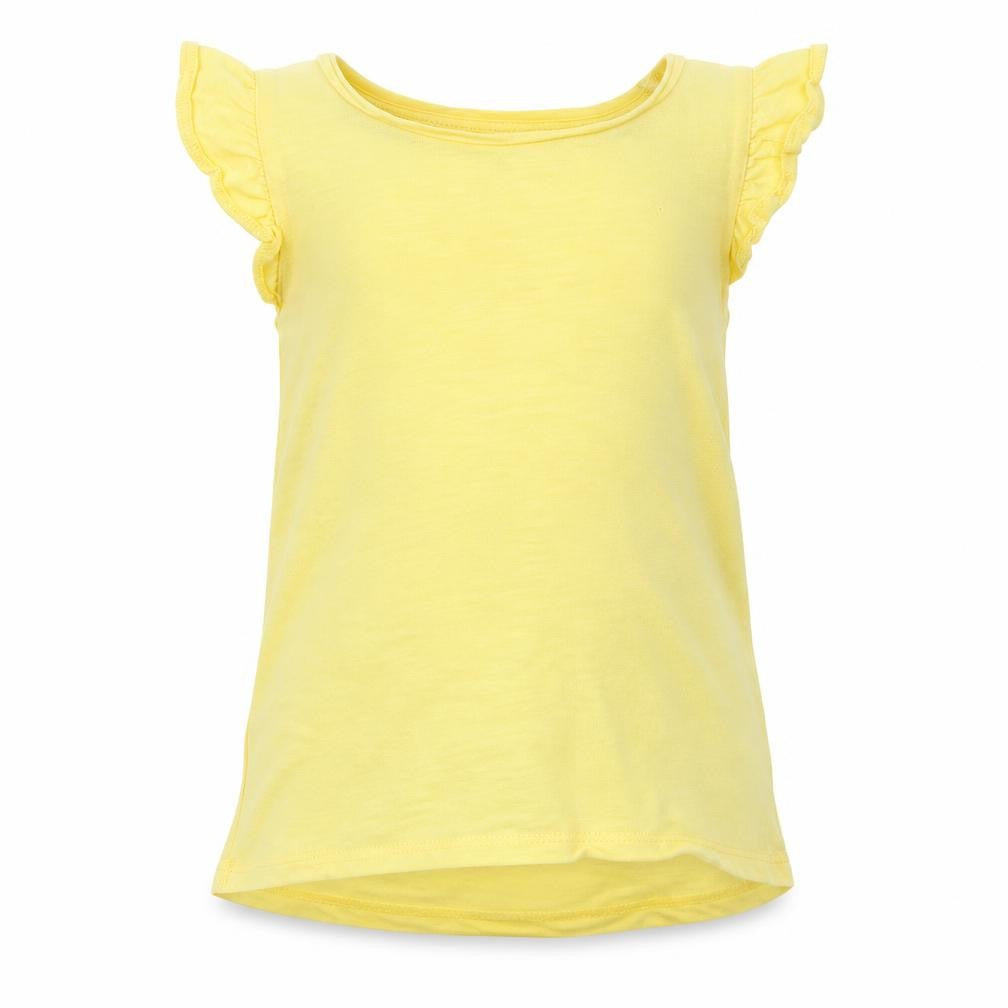 Front view of F&F girls’ yellow basic t-shirt, size 5-6, years