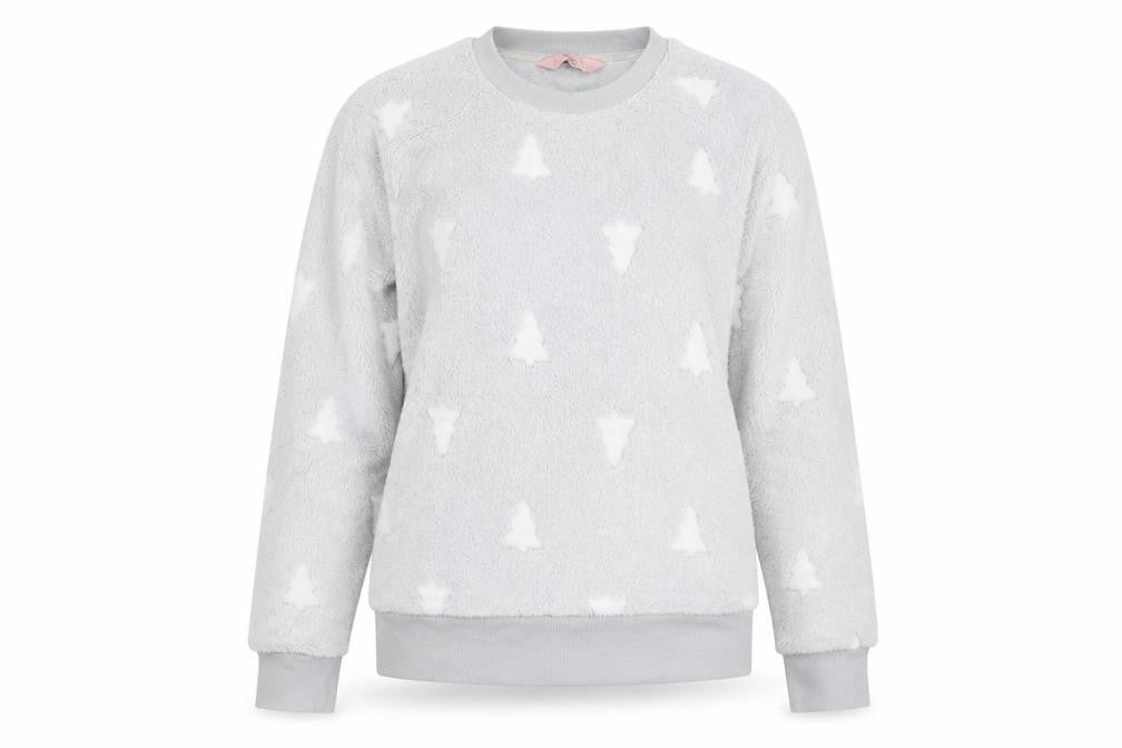 Front view of Boux Avenue women’s silver geometric fleece top pyjama top, size S