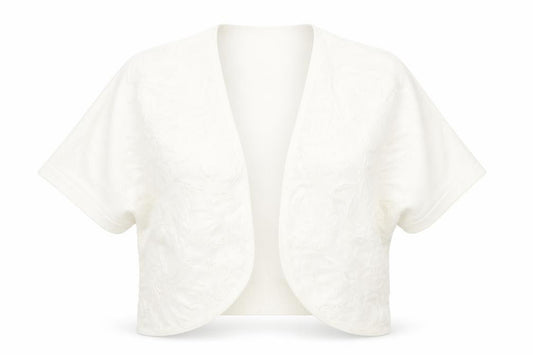 Front view of Preworn women’s white knit jacket waistcoat, size L