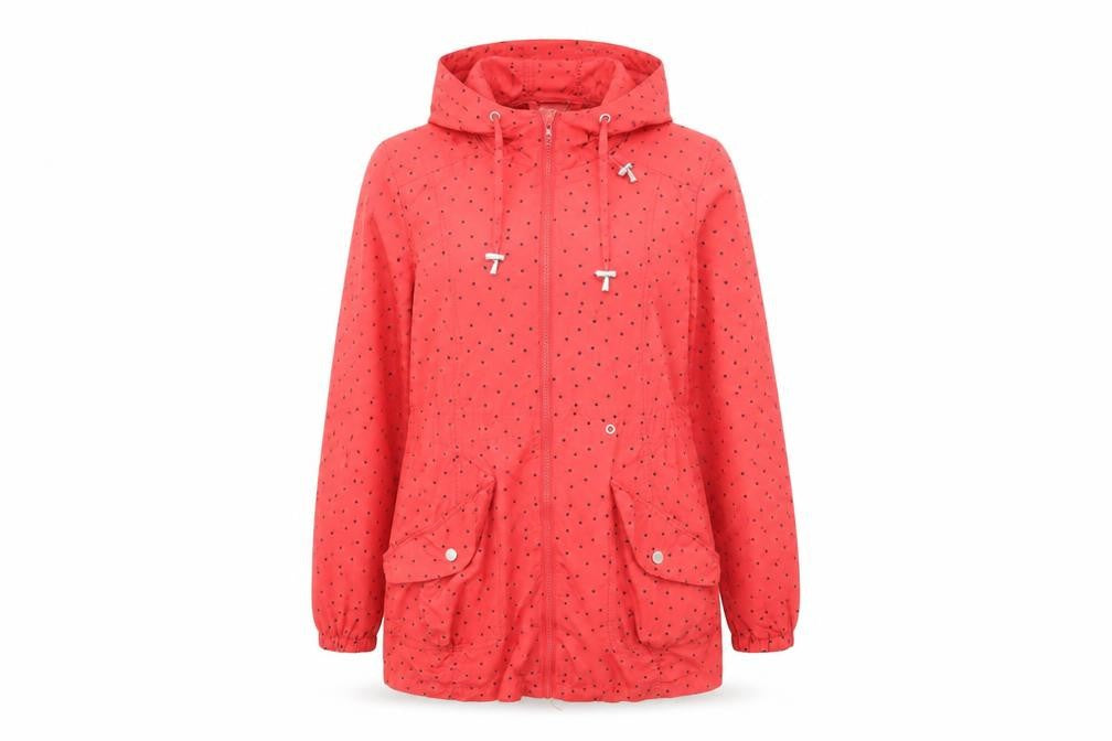 Front view of Matalan women’s red polka dot jacket, size UK 12