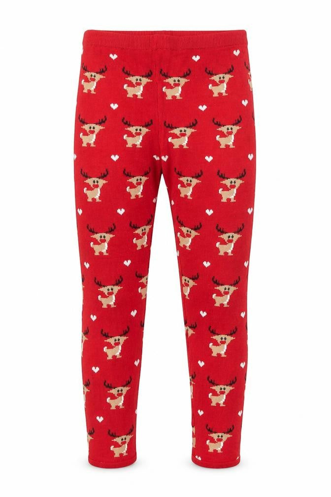 Front view of Primark girls’ red patchwork knit pyjama pants, size 10-11, years