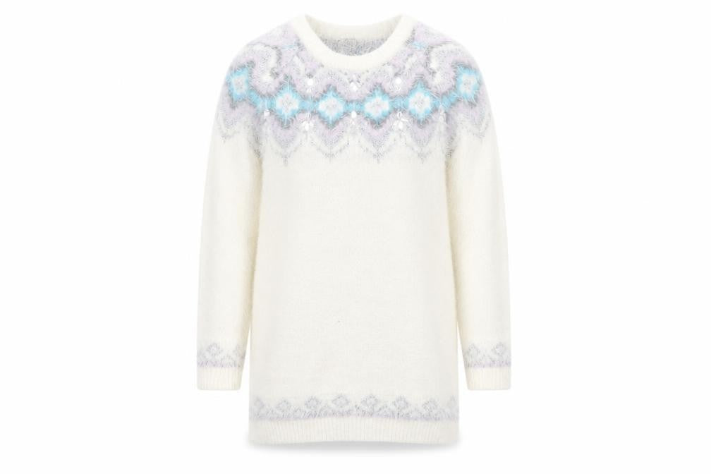Front view of F&F women’s white geometric pullover sweatshirt, size UK 6