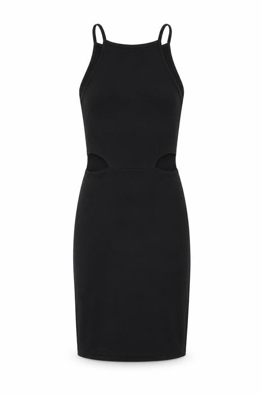 Front view of PRETTYLITTLETHING women’s black a-line, size UK 6