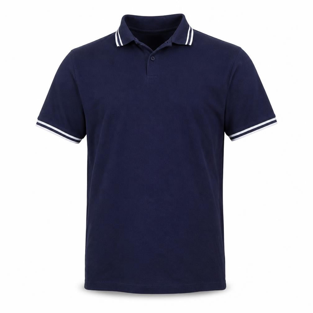 Front view of ASOS men’s blue polo, size M