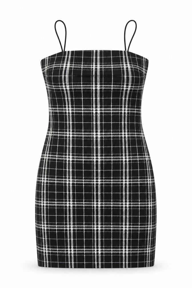 Front view of SHEIN women’s black check bodycon, size L