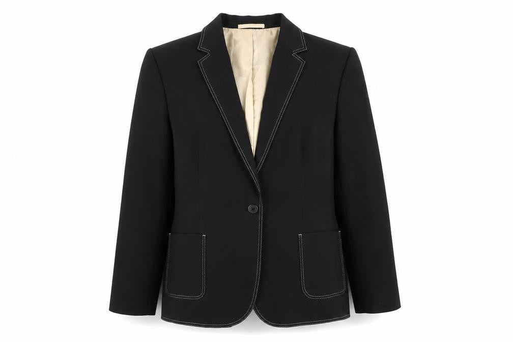 Front view of Eddy Taylor women’s black jacket blazer, size UK 16