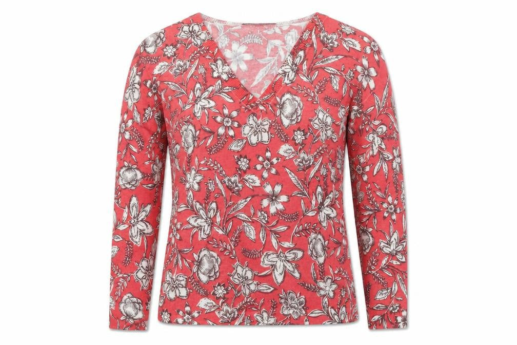Front view of Marks & Spencer women’s red floral jumper, size S