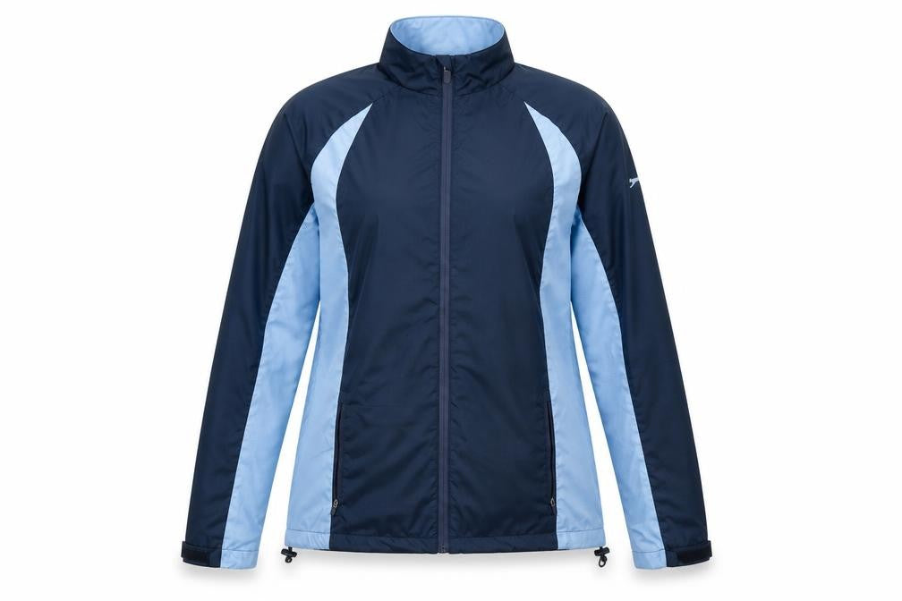 Front view of Slazenger women’s blue rain coat coat, size M
