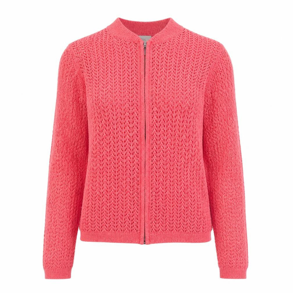 Front view of Next women’s red full zip jumper, size UK 8