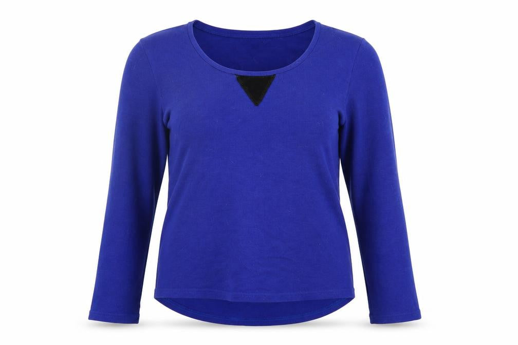 Front view of Lumineux women’s blue jumper, size M