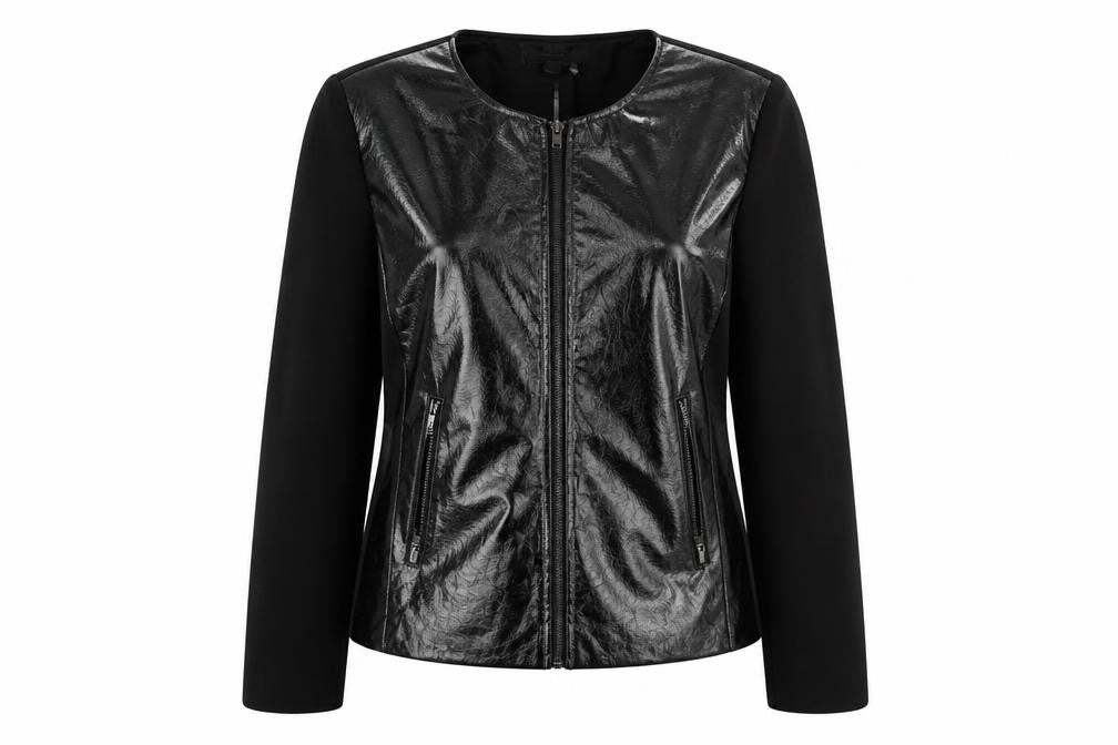 Front view of Frime women’s black jacket coat, size L