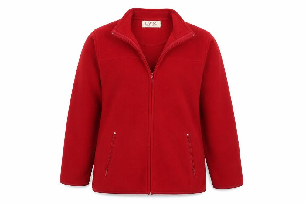 Front view of EWM women’s red jacket, size M