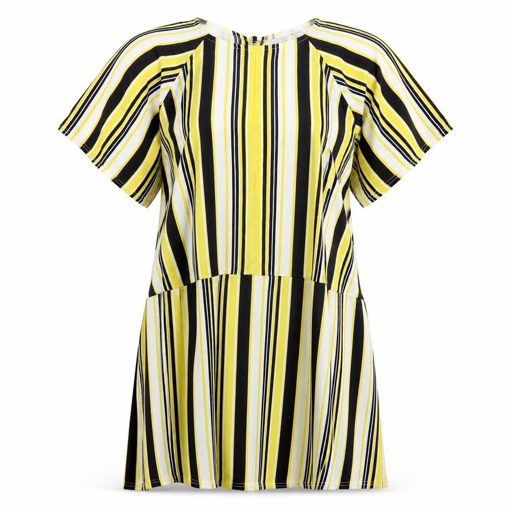 Front view of Next women’s yellow striped a-line, size UK 10