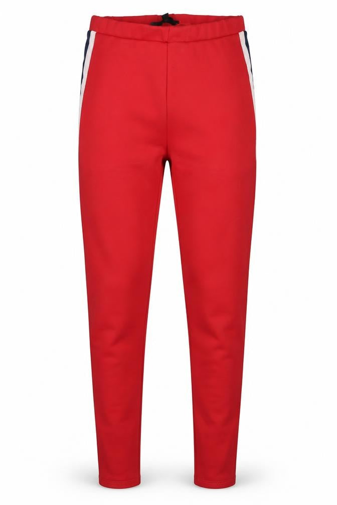 Front view of Missguided women’s red striped trousers, size UK 4, 28-inch leg