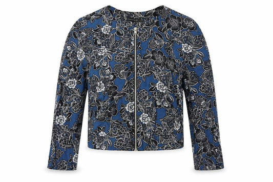 Front view of Primark women’s blue floral jacket blazer, size UK 12