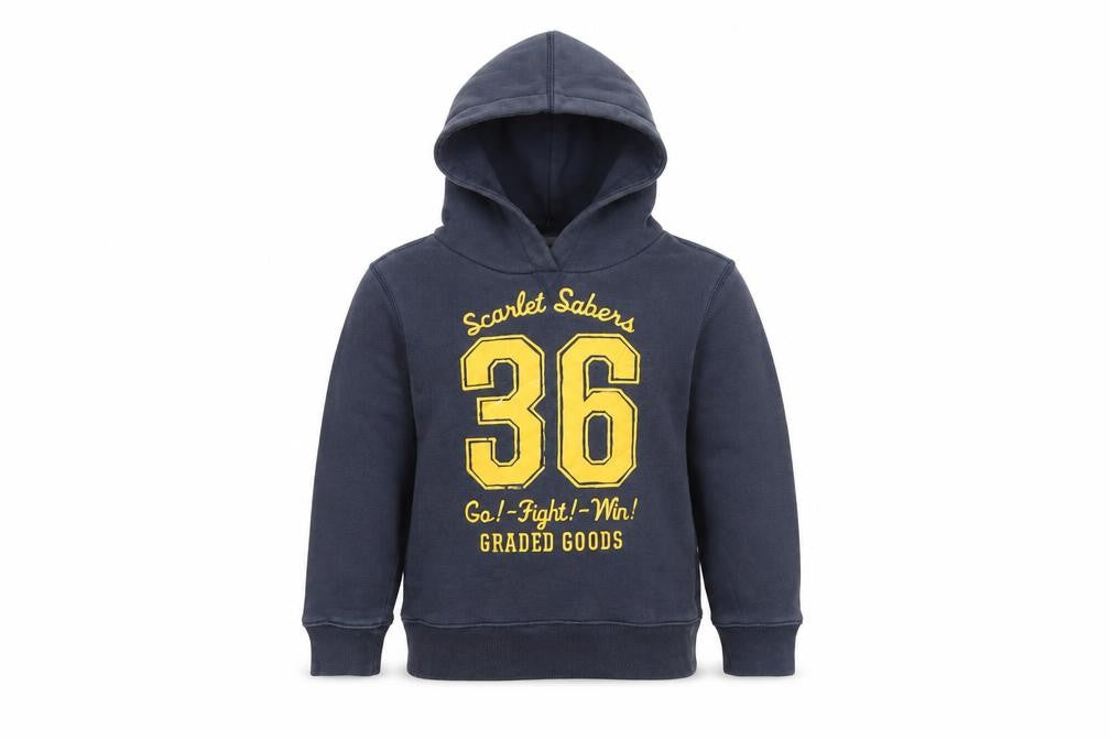 Front view of H&M girls’ blue pullover hoodie, size 7-8, years