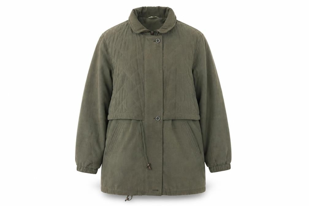 Front view of CANDA women’s green overcoat blazer, size UK 16