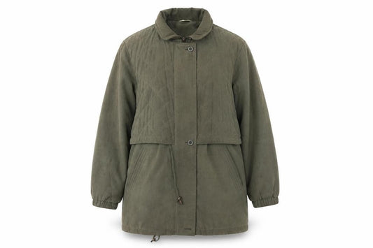 Front view of CANDA women’s green overcoat blazer, size UK 16