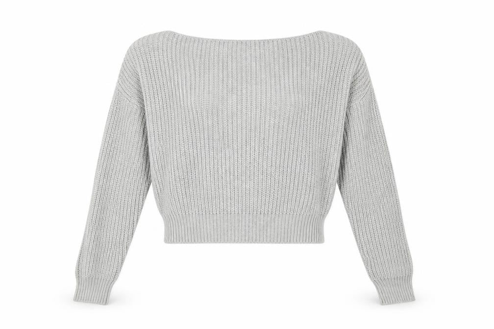Front view of PRETTYLITTLETHING women’s grey jumper, size UK 6