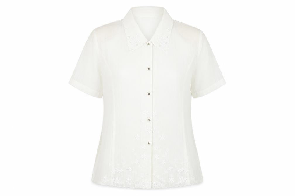 Front view of Clothes Contact women’s white basic button-up, size UK 12, - shoulder pads