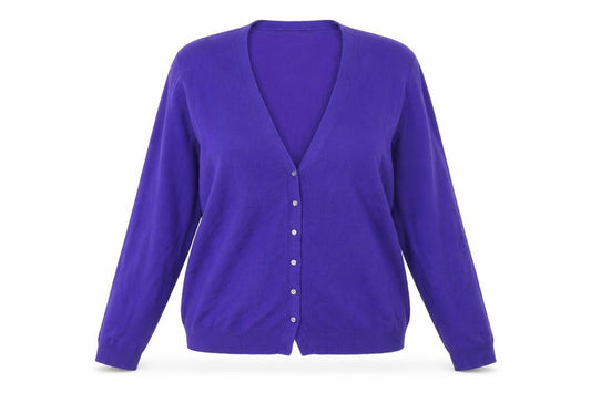 Front view of Preworn women’s blue cape jumper, size UK 14