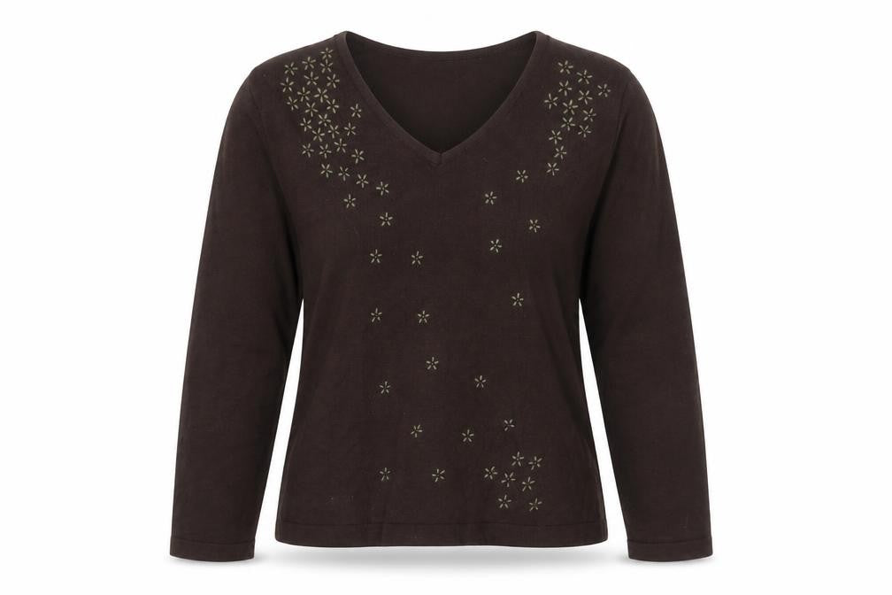 Front view of klass collection women’s brown jumper, size L