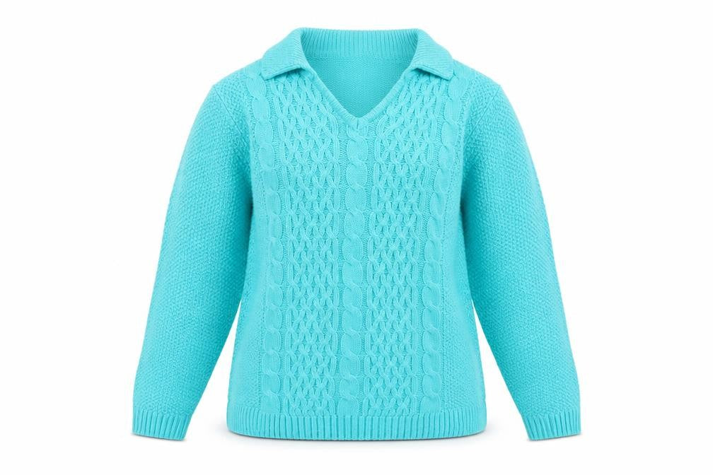 Front view of Isle Essentials women’s blue jumper, size M