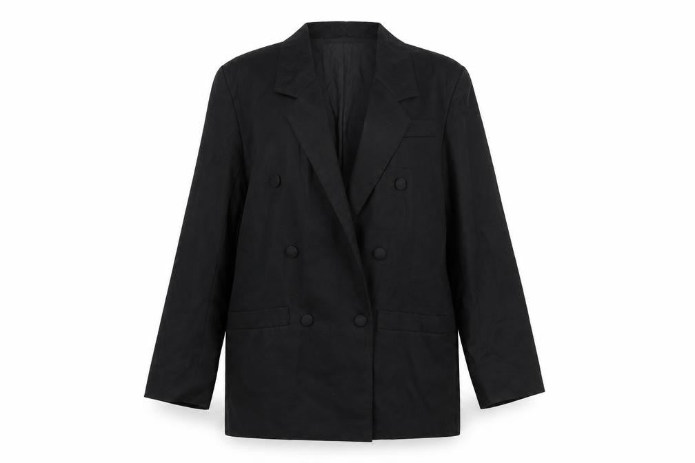 Front view of OPUS women’s black jacket blazer, size UK 12