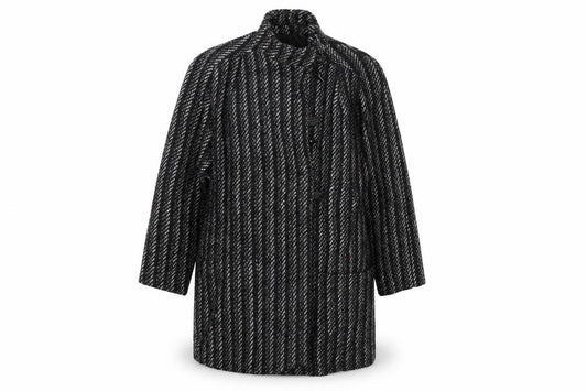 Front view of Preworn women’s grey overcoat coat, size L