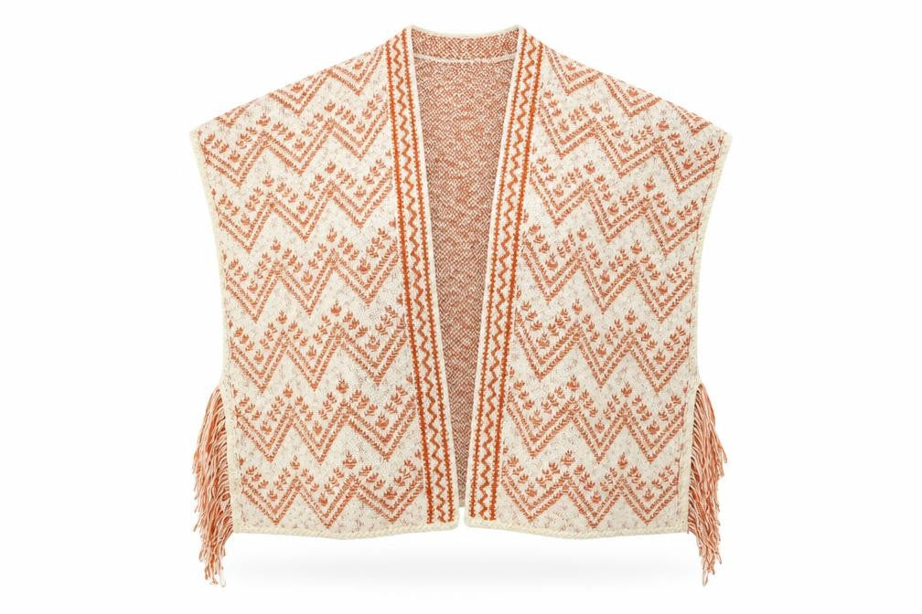Front view of Next women’s orange geometric knit cape jumper, size M