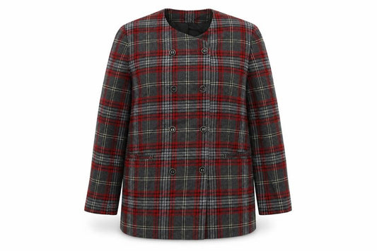Front view of The Edinburgh Collection women’s red check jacket, size UK 16