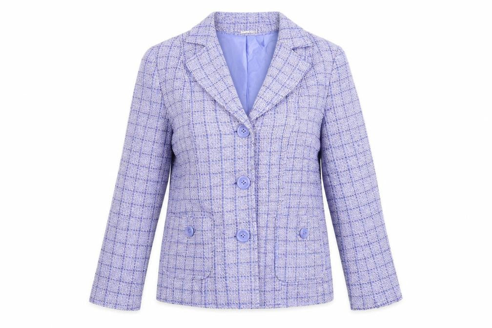 Front view of Wardrobe women’s blue check jacket suit jacket, size UK 12