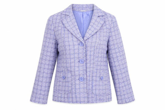 Front view of Wardrobe women’s blue check jacket suit jacket, size UK 12