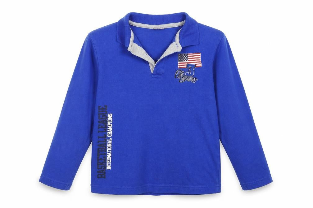 Front view of Navi boys’ blue pullover polo, size 7-8, years