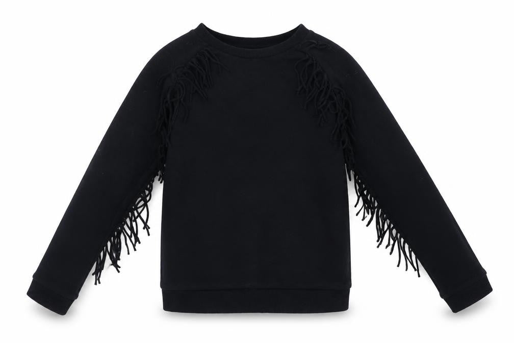 Front view of H&M girls’ black pullover sweatshirt, size 8-9, years