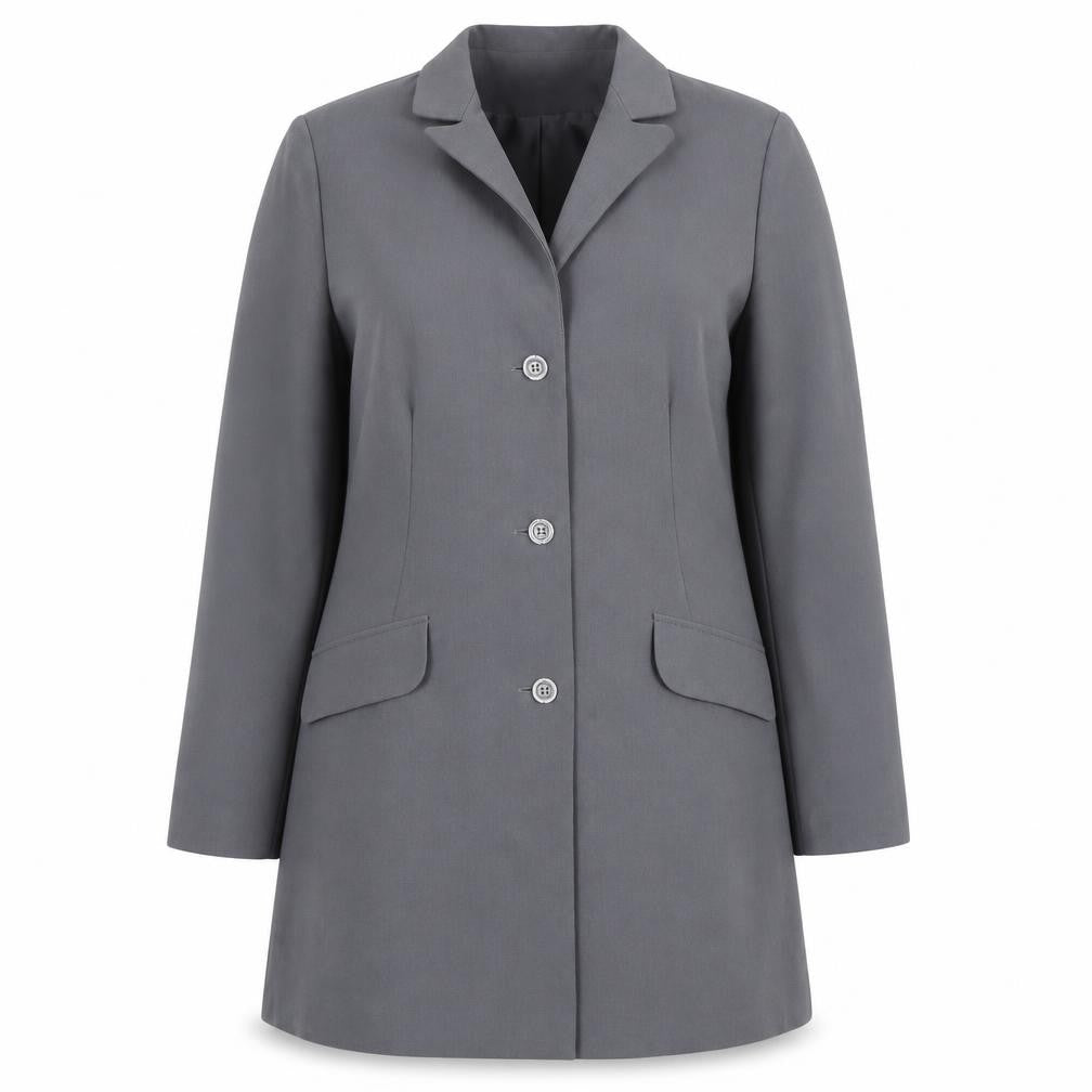 Front view of Ivory women’s grey overcoat blazer, size UK 14