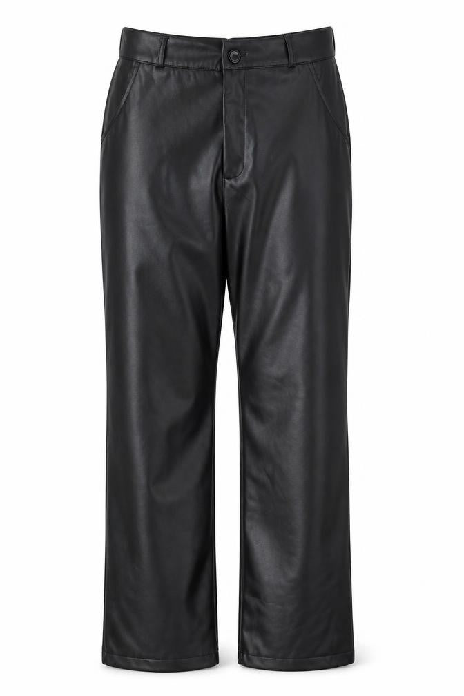 Front view of PRETTYLITTLETHING women’s black trousers, size UK 10, 32-inch leg